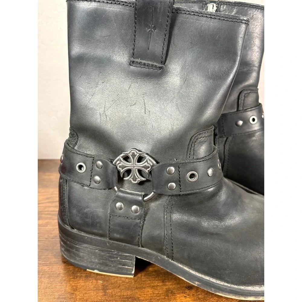 Mark Mason Mens 68153 Black Leather Square Toe‎ Harness Biker Boots Size 9.5